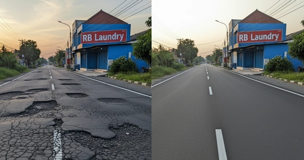 Sebelum dan Sesudah Pengaspalan oleh Kontraktor Aspal PT. Ratu Aspal Indonesia